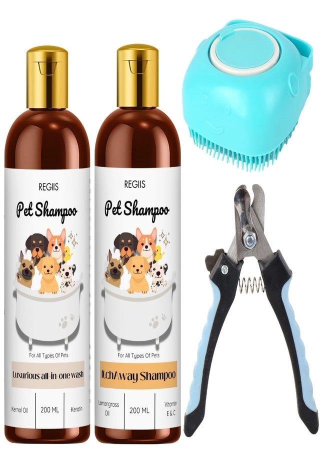 مجموعة شامبو الحيوانات الأليفة من ريجيس مع أدوات العناية، 200 مل، غسول متكامل للكلاب وتركيبة لتخفيف الحكة، تتضمن فرشاة تدليك ومقص أظافر (عبوة من 4 قطع) - Image 1